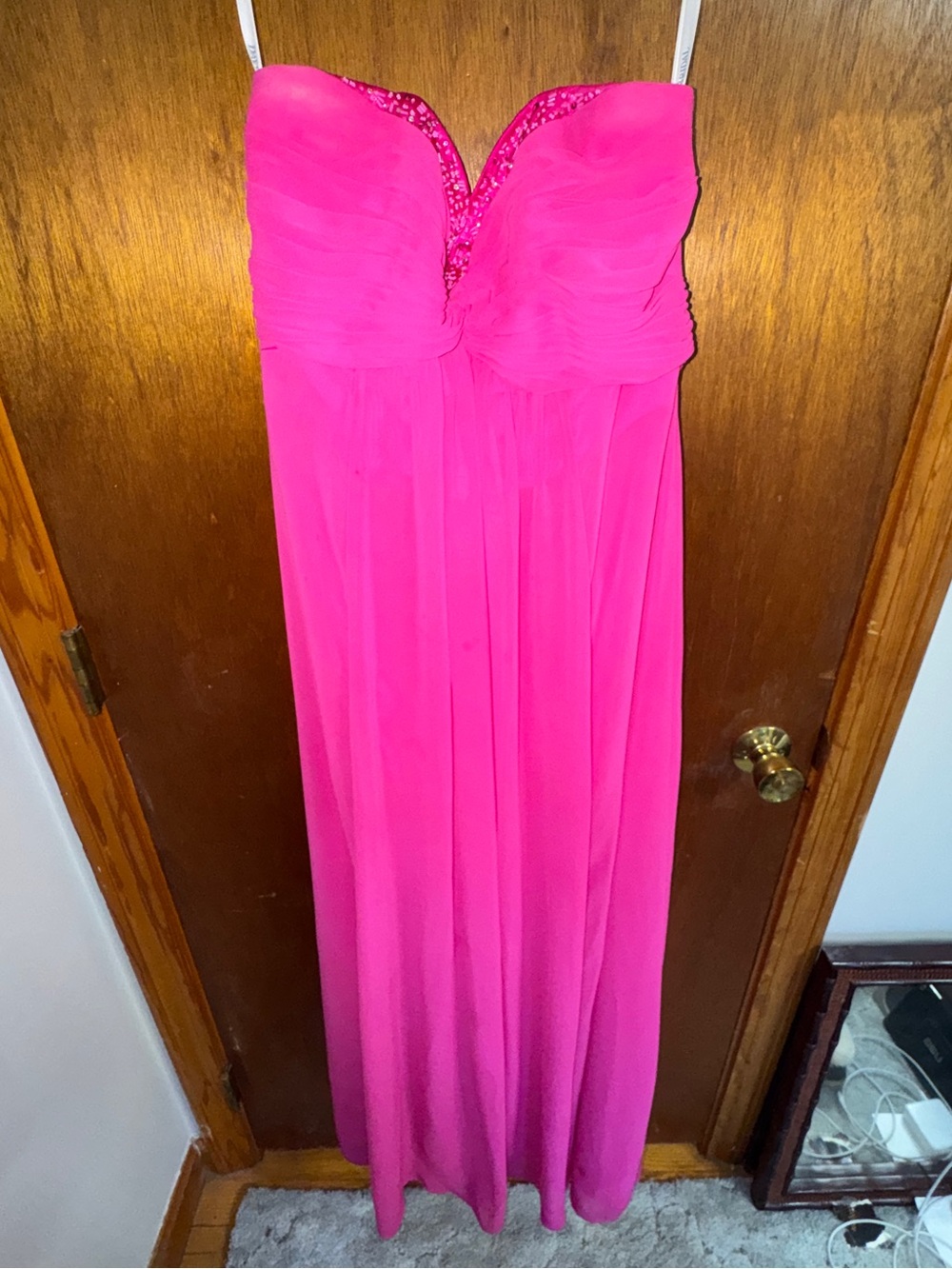 David's Bridal Strapless Hot Pink Maxi Dress (Prom or Bridesmaid)